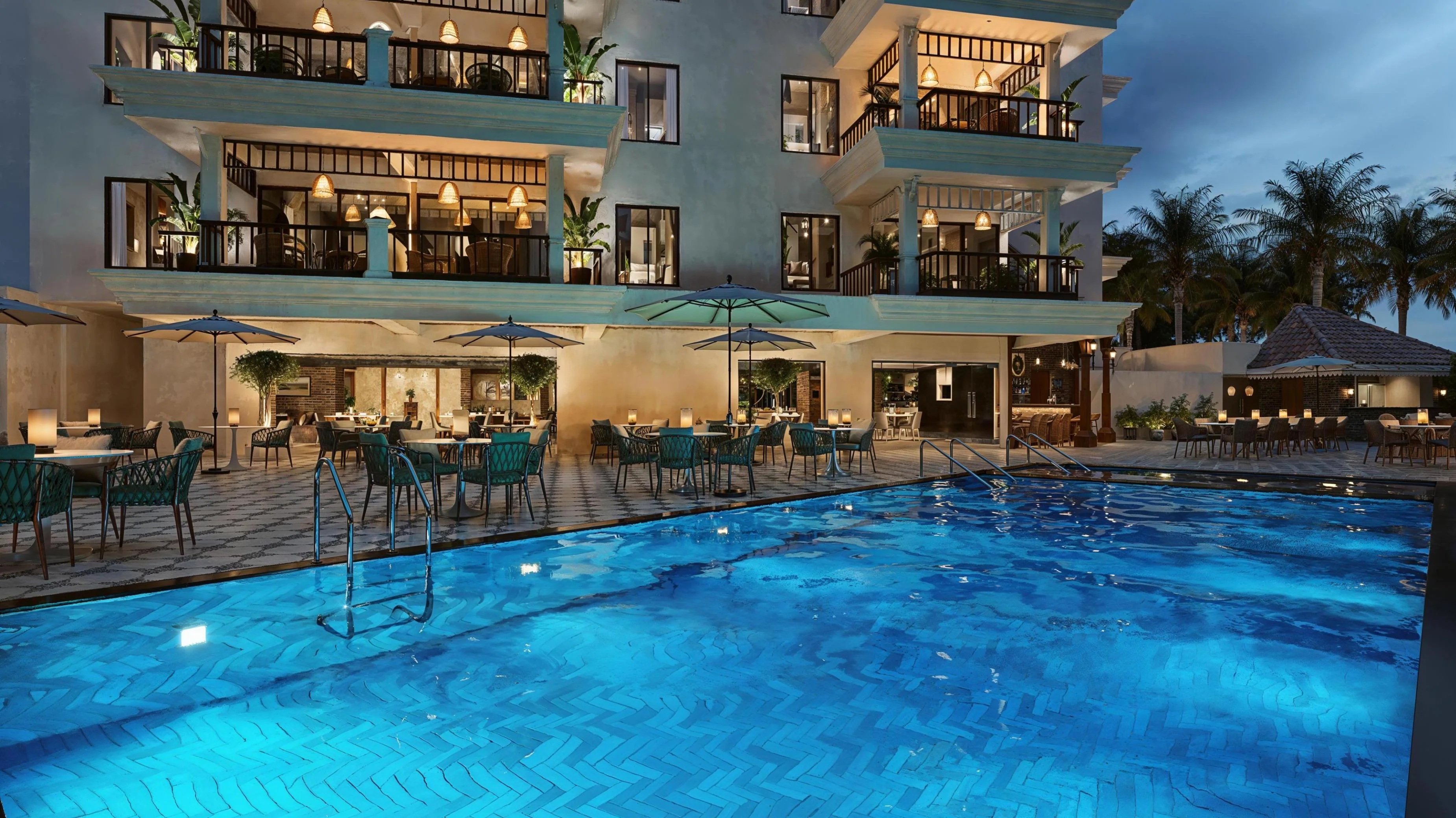 alibaug resort pool exterior night