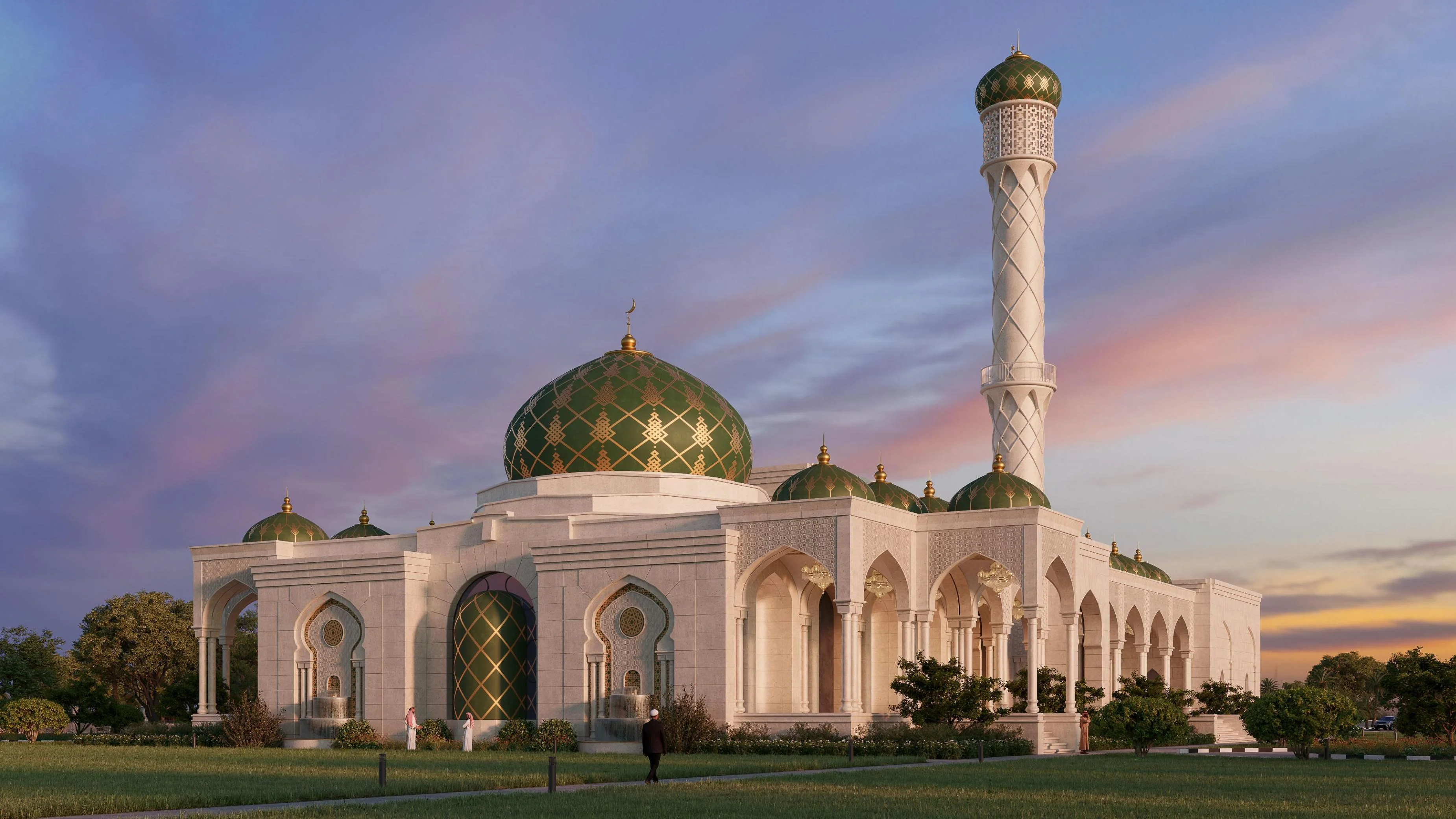 oman muscat mosque exterior dusk