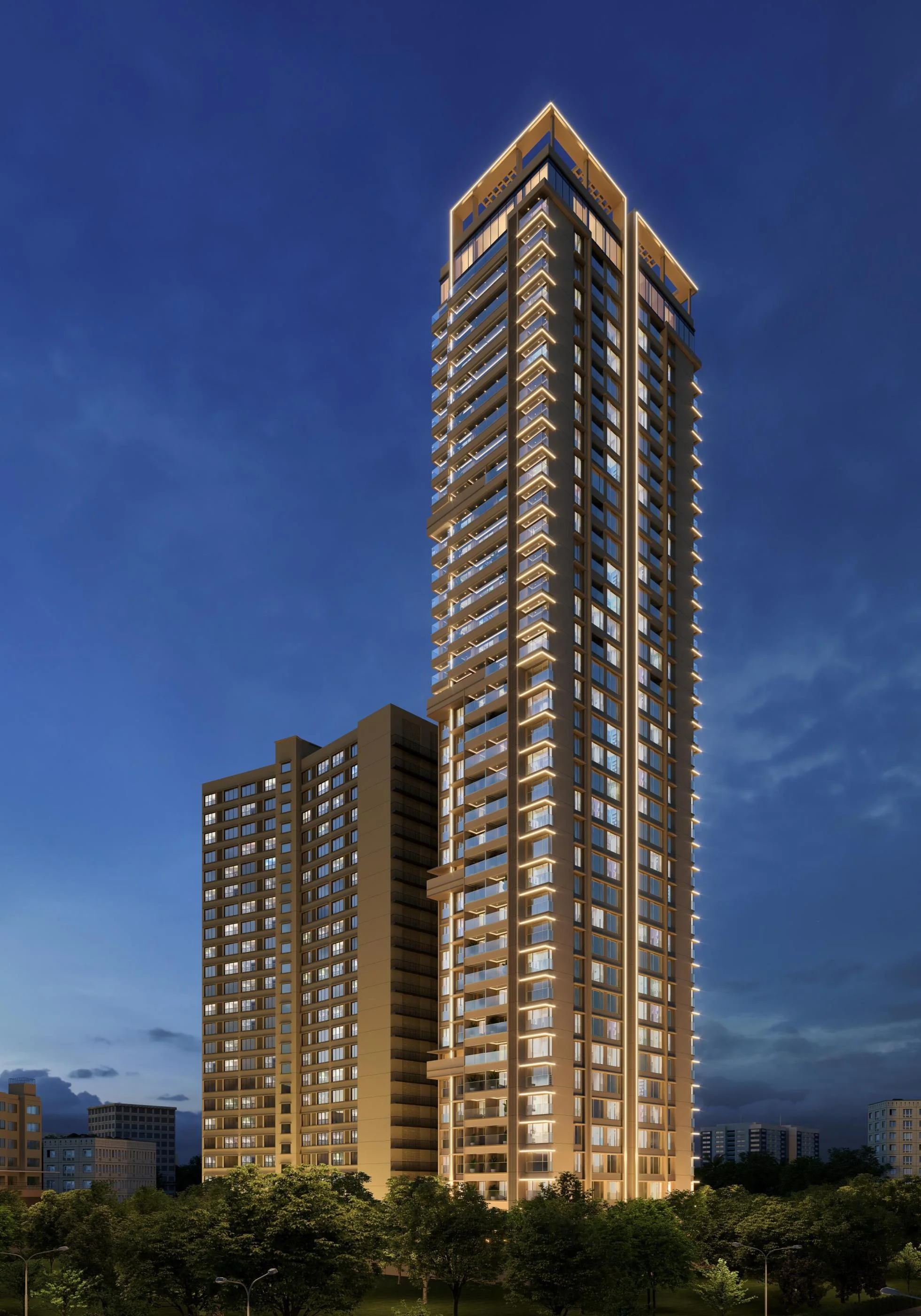 mumbai tower exterior night 3d view