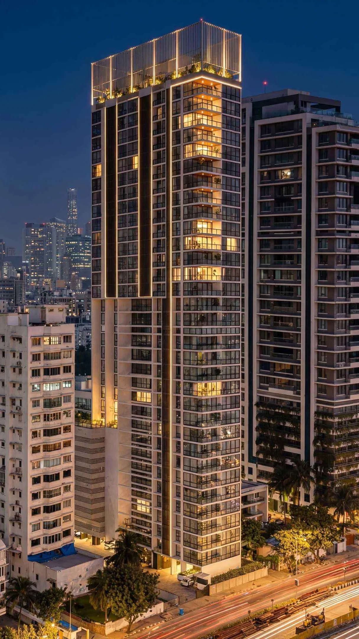 mumbai worli building drone 3d night view