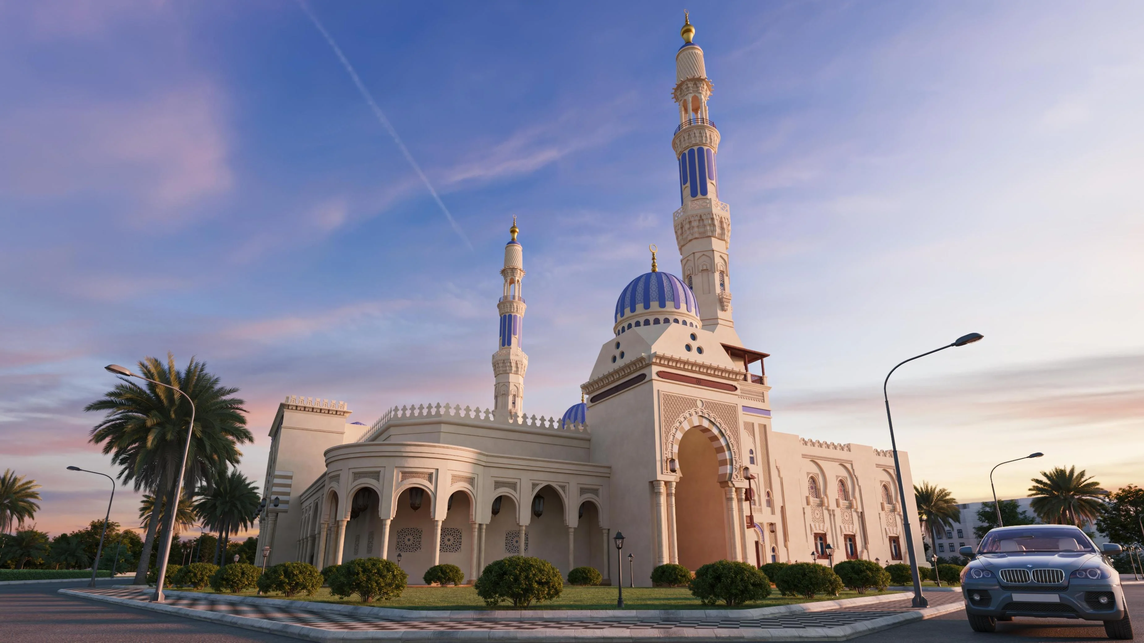 muscat oman mosque 3d dusk