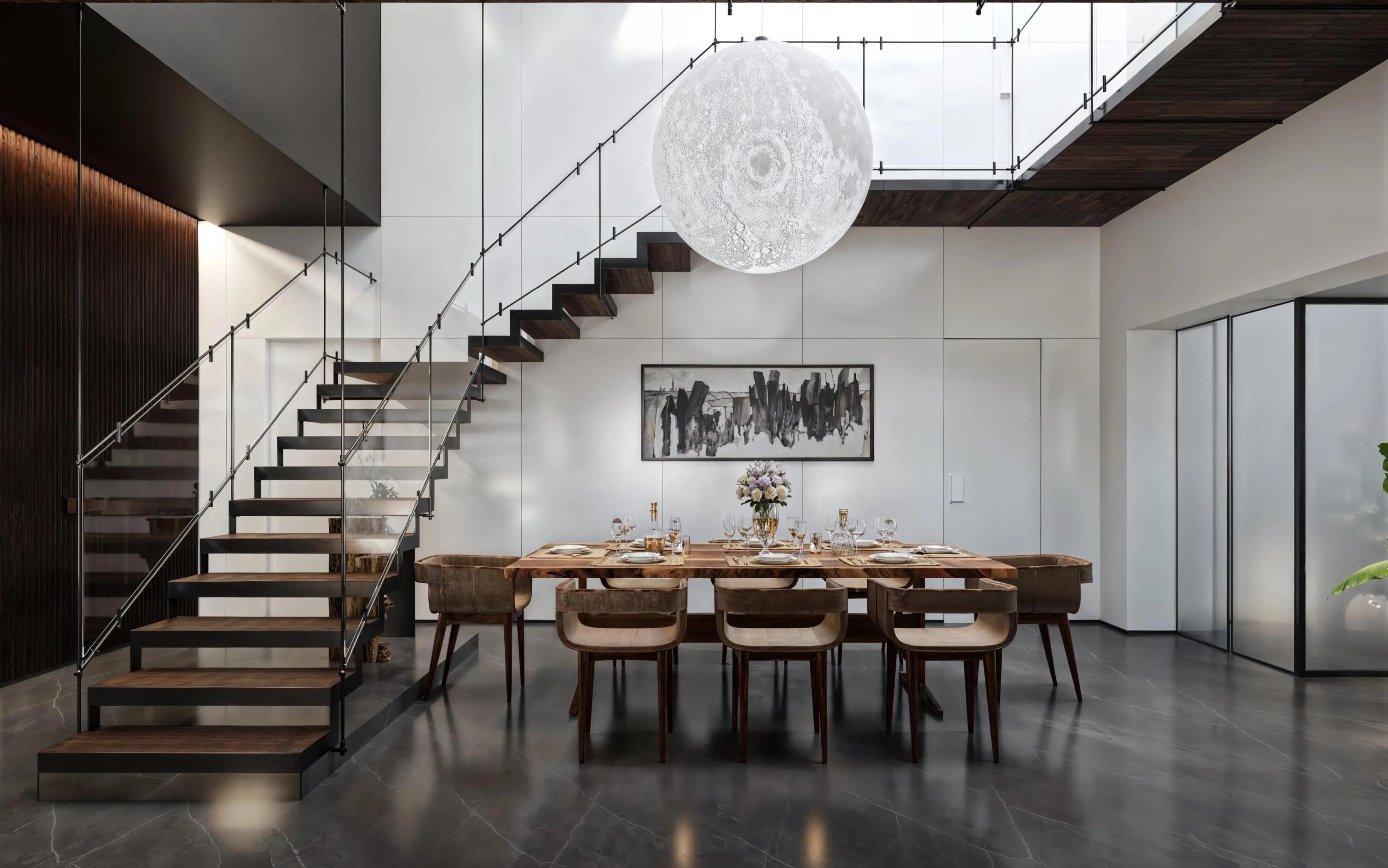 mumbai double height dining living room 3d view