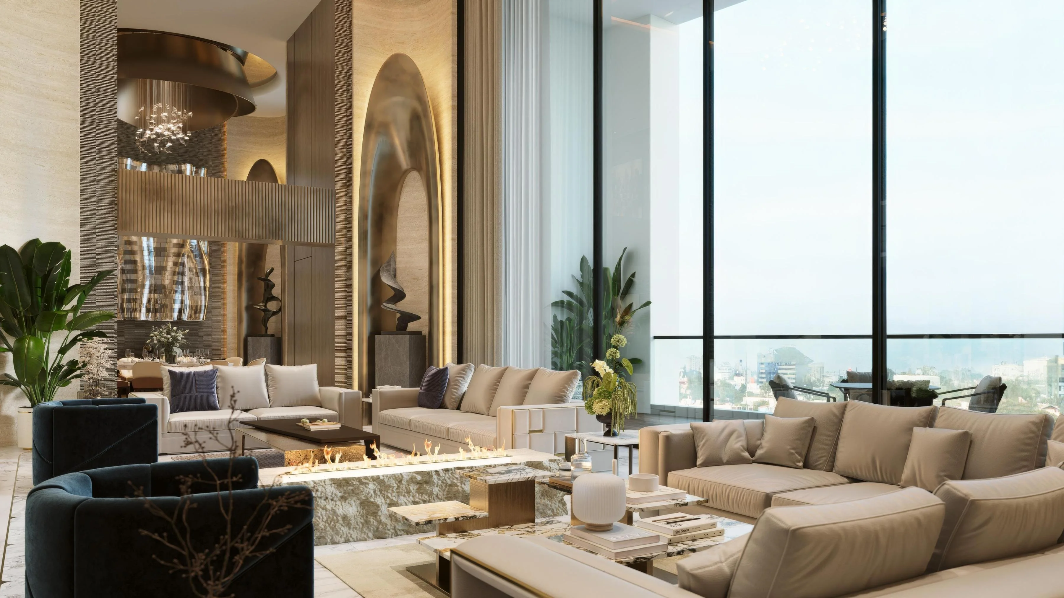 mumbai worli double height living room 3d view